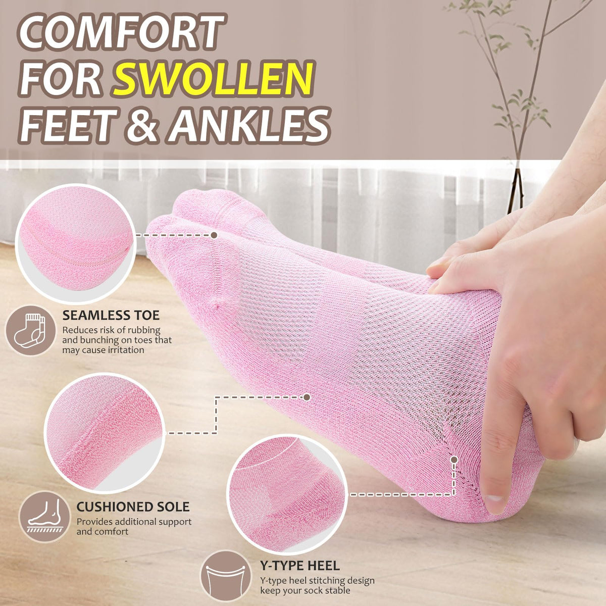 5 Pairs Non-Binding Low Cut Diabetic Socks Size 9-11 M90842