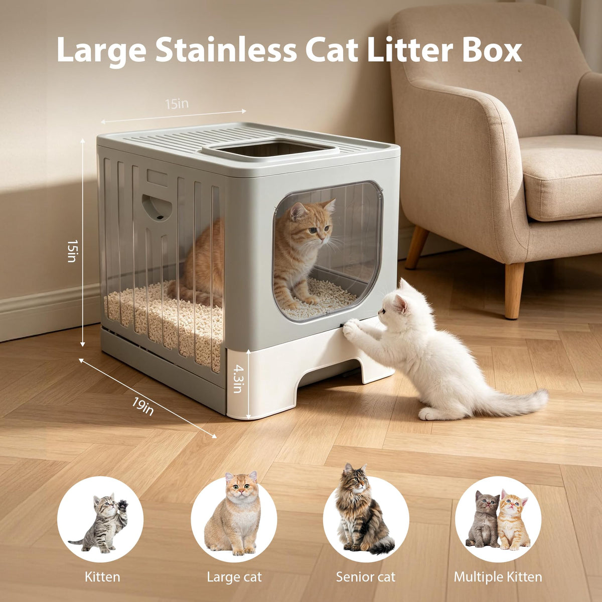Stainless Steel Cat Litter Box with Lid L20362
