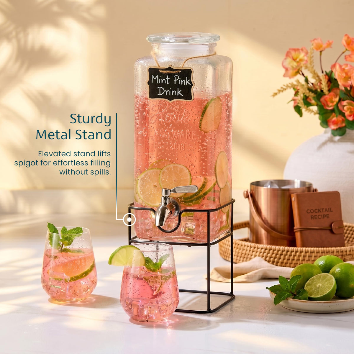 Glass Drink Dispenser with Stand 1 Gallon U336553