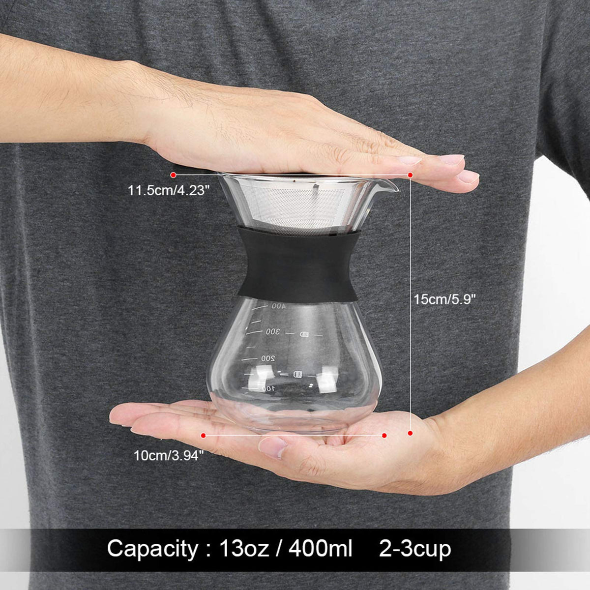 Pour Over Coffee Maker, Paperless Glass Dripper 400ML R114