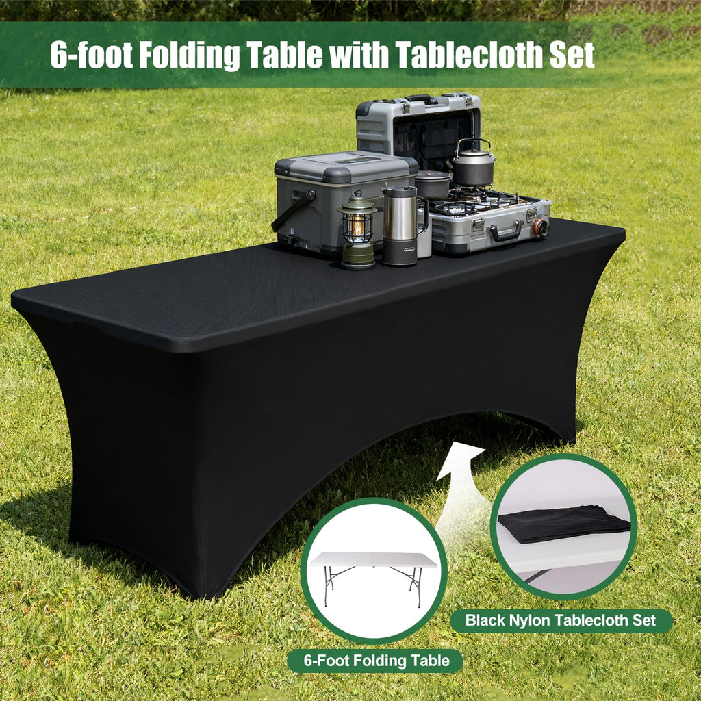 6FT Portable Folding Table with Black Tablecloth N648704