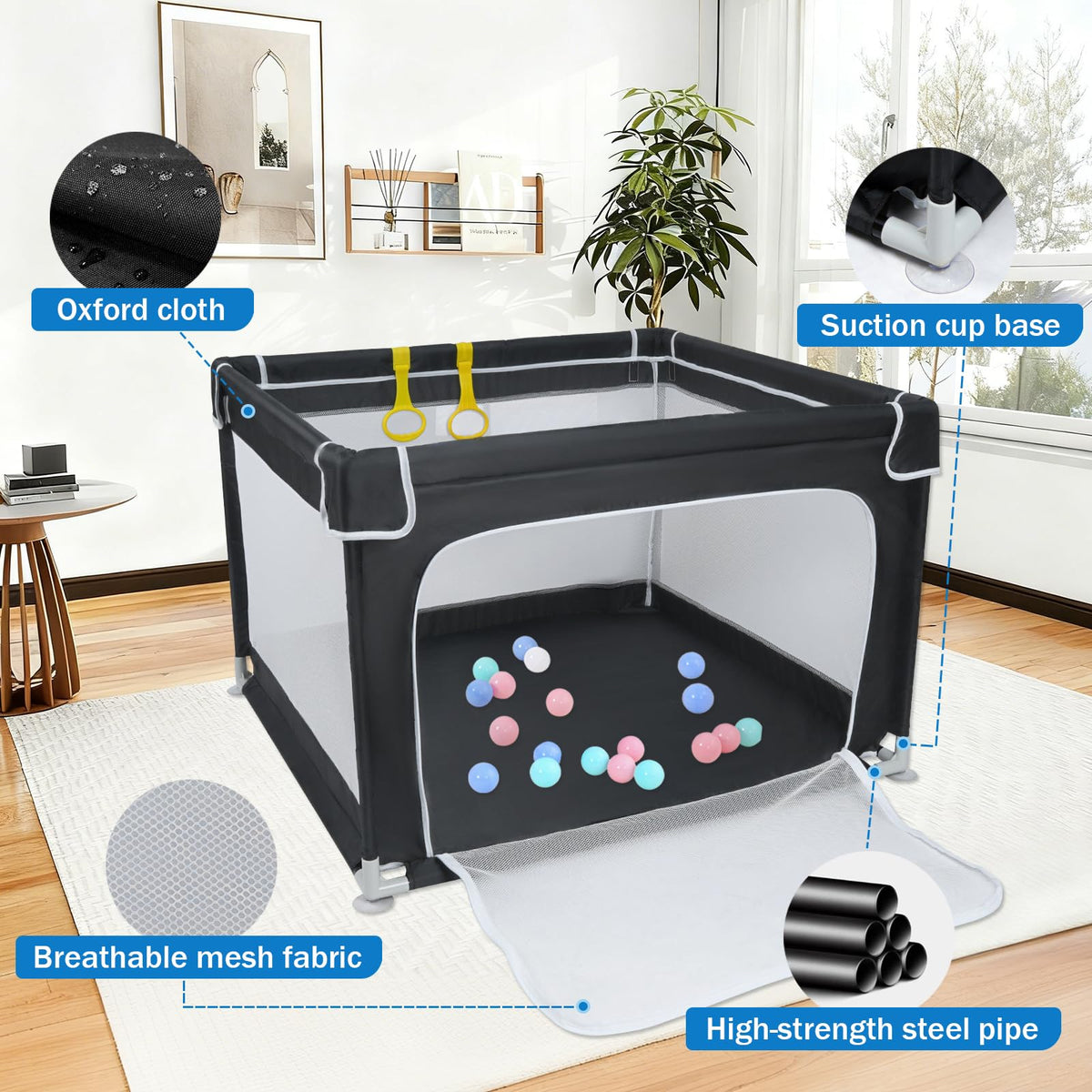 Baby Playpen with Mesh and Anti-Slip Base F3589