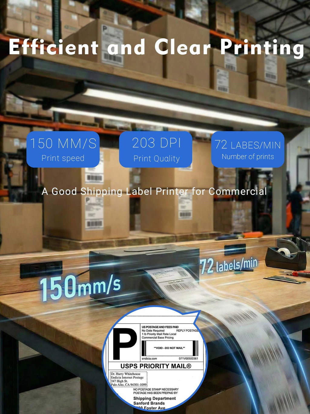 Bluetooth Thermal Shipping Label Printer 4x6 Black J533856