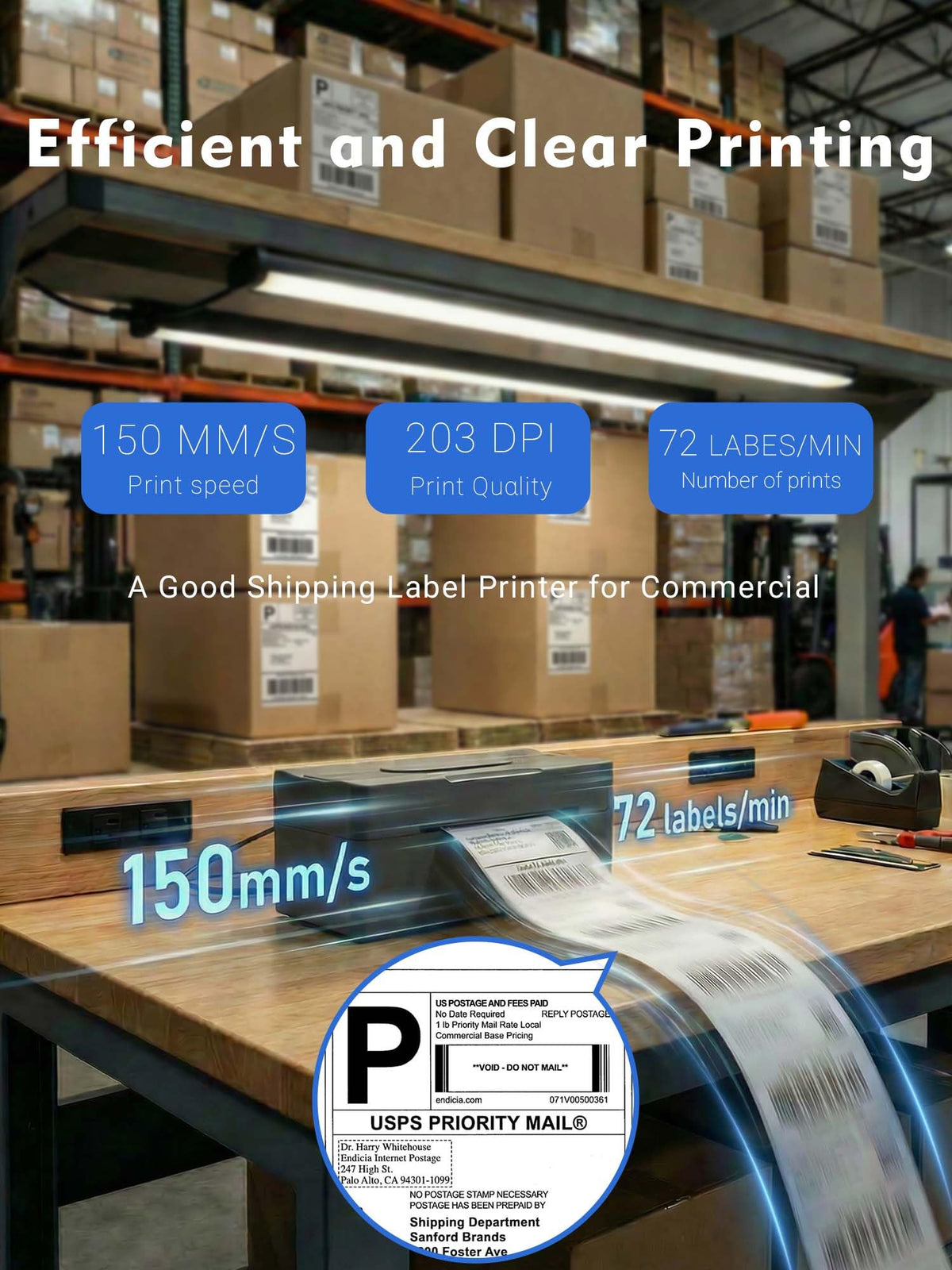 Bluetooth Thermal Shipping Label Printer 4x6 Black J533856