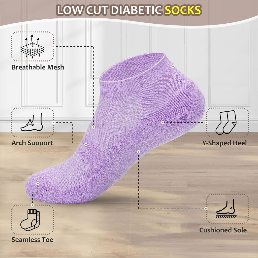 5 Pairs Non-Binding Low Cut Diabetic Socks Size 9-11 M90842