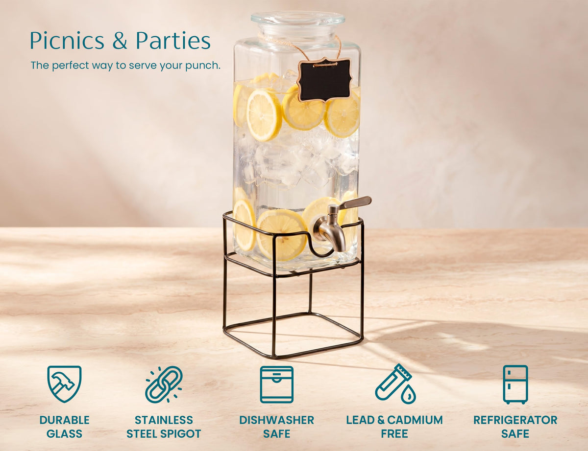 Glass Drink Dispenser with Stand 1 Gallon U336553