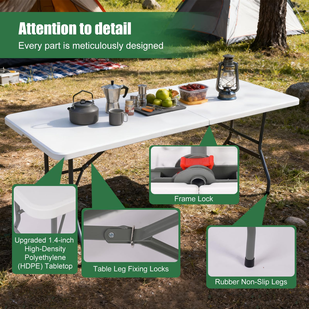 6FT Portable Folding Table with Black Tablecloth N648704