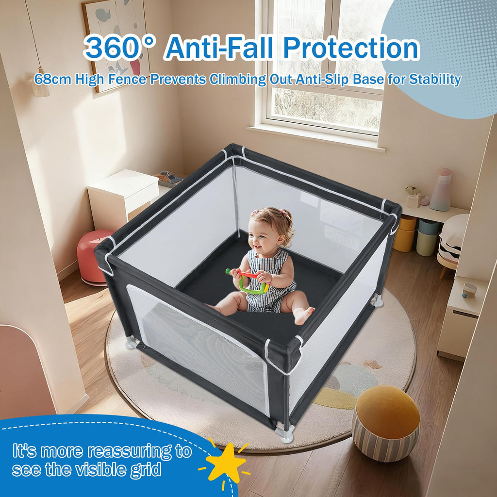 Baby Playpen with Mesh and Anti-Slip Base F3589