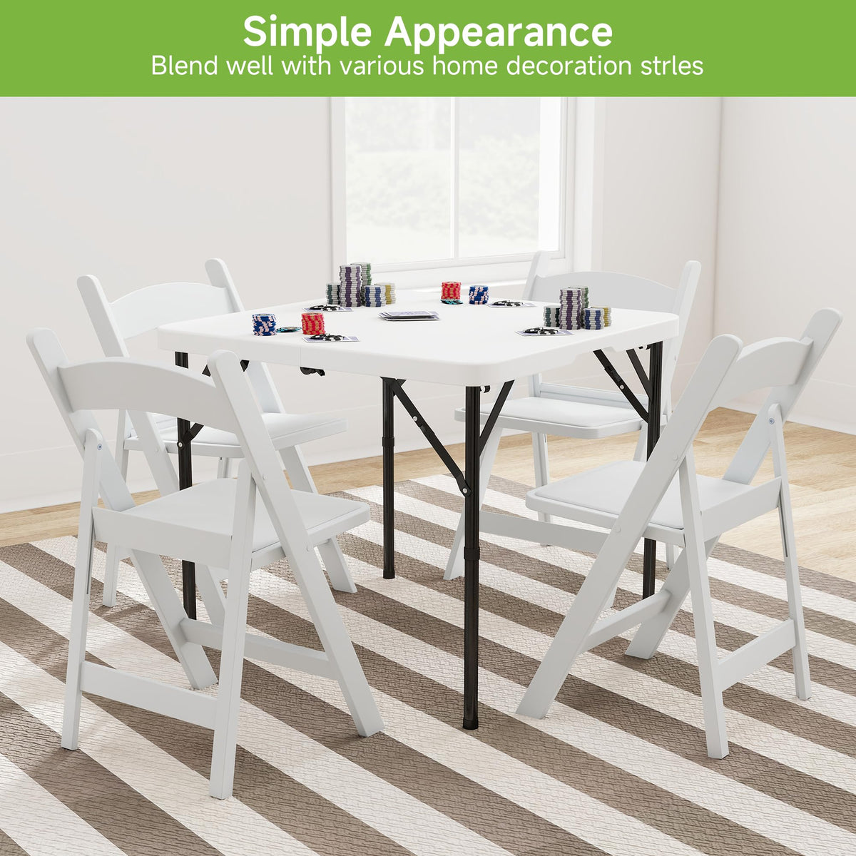 34" Square Folding Table with Handle and Removable Legs, White L5903
