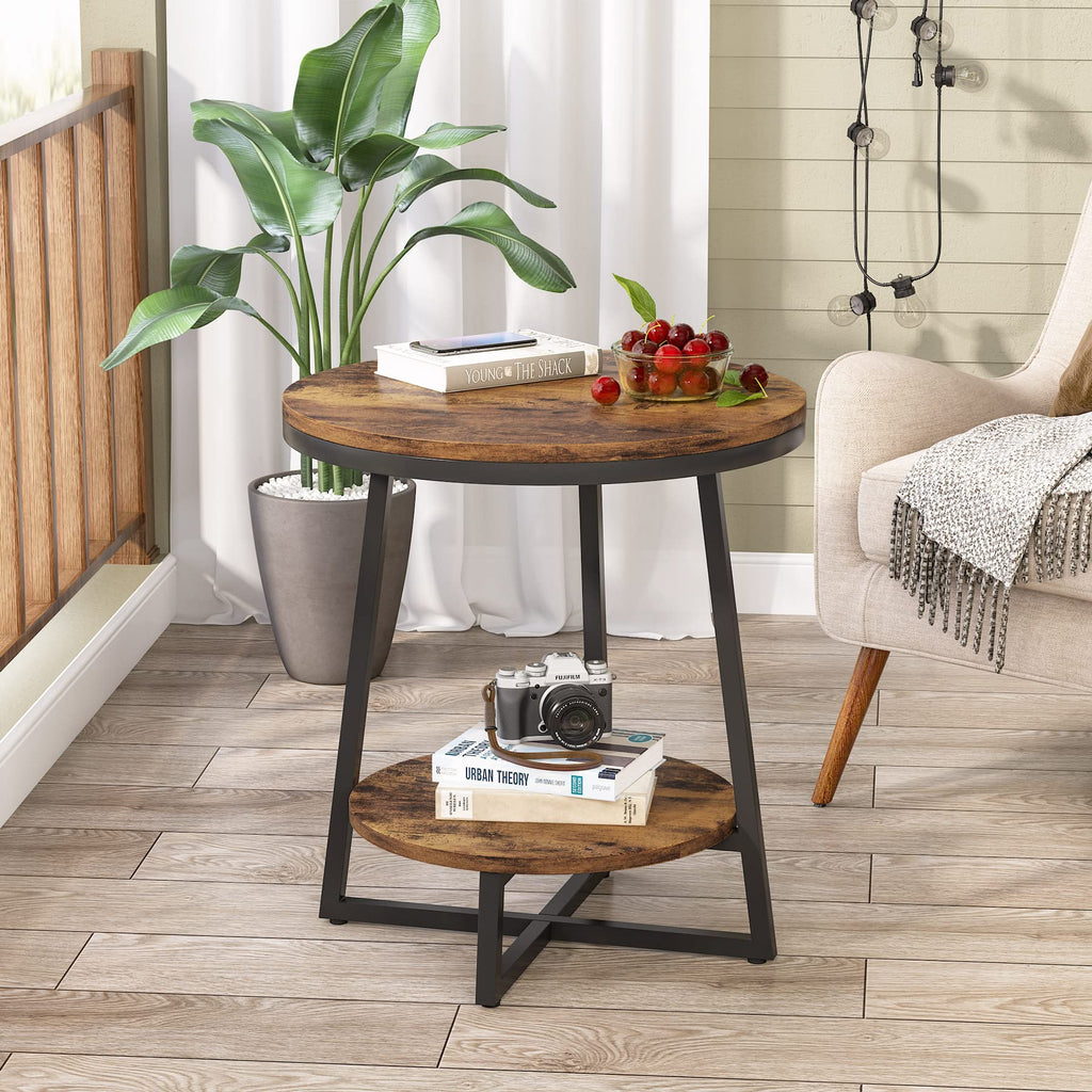 2 Tier Round End Table with Storage Shelf P3093