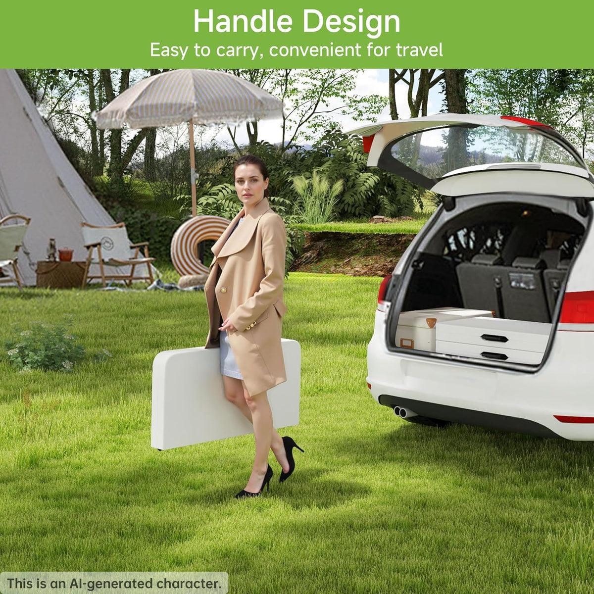 34" Square Folding Table with Handle and Removable Legs, White L5903