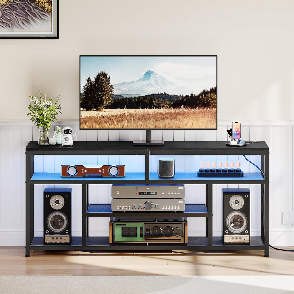 Black 4-Tier LED TV Stand with Charging Station K370