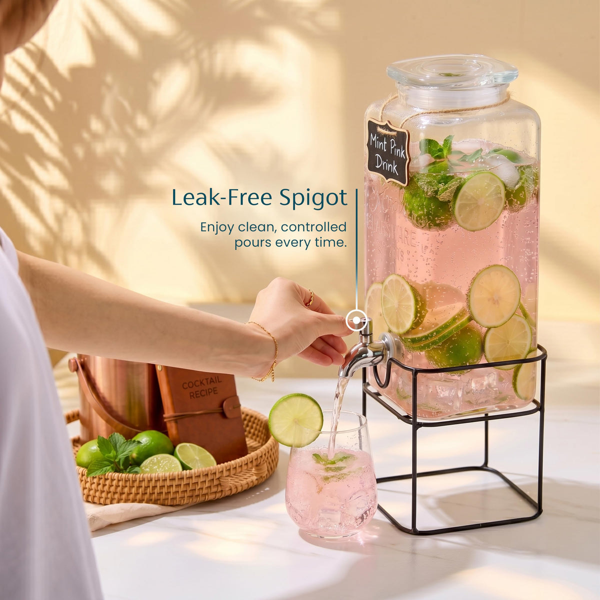 Glass Drink Dispenser with Stand 1 Gallon U336553