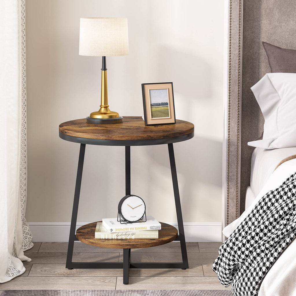 2 Tier Round End Table with Storage Shelf P3093