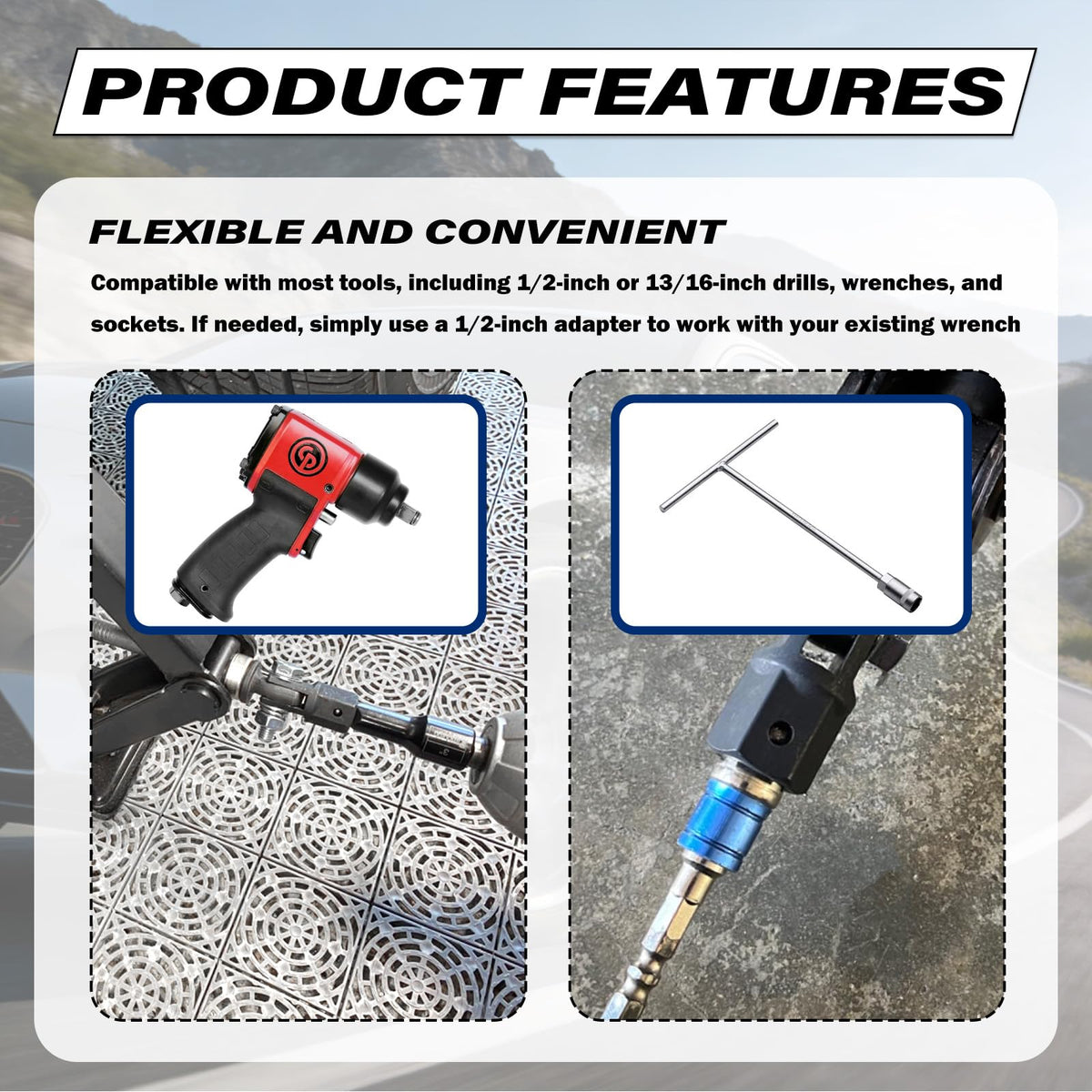 Scissor Jack Adapter for 1/2" Impact Drills or 13/16" Lug Wrench E806676