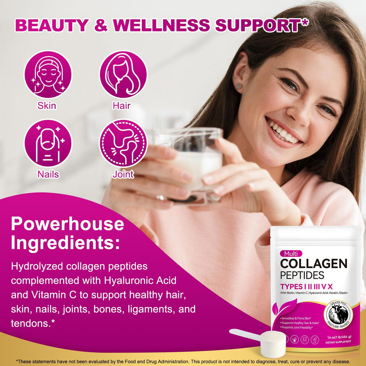 Multi Collagen Peptides Powder Type I II III V X 16oz C113330