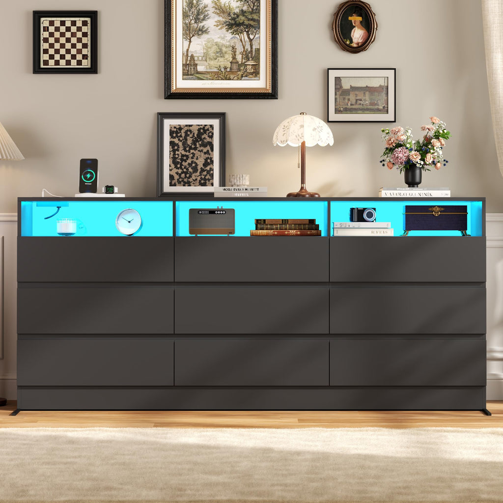 Black 9 Drawer Wood Dresser O171418