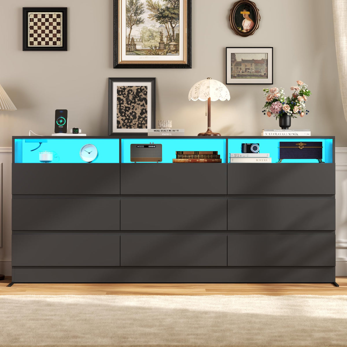 Black 9 Drawer Wood Dresser O171418