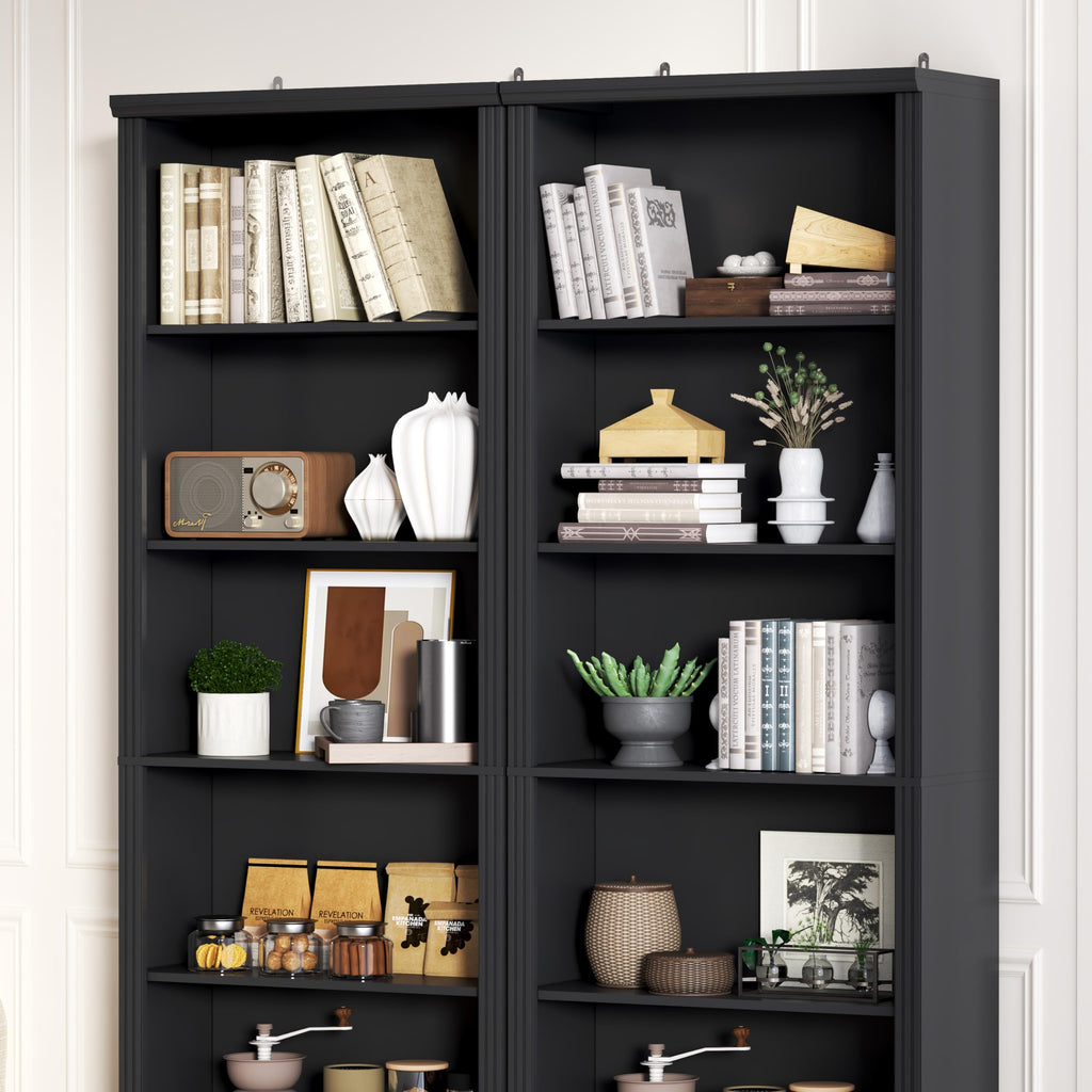Black 75" Tall 6 Tier Adjustable Bookshelf D3625