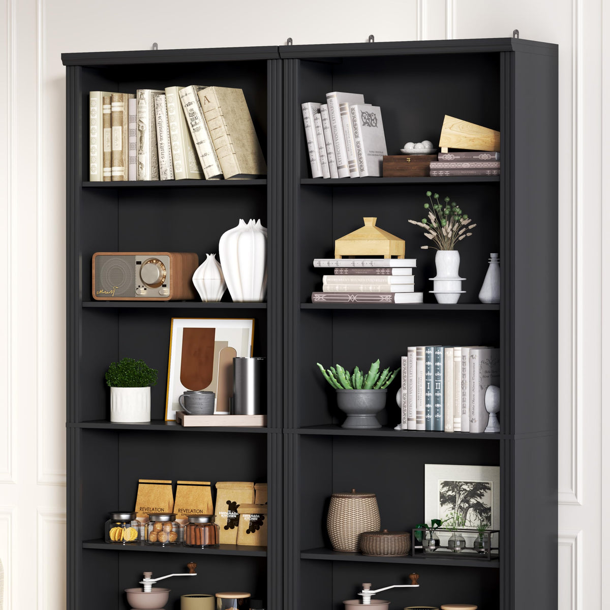 Black 75" Tall 6 Tier Adjustable Bookshelf D3625