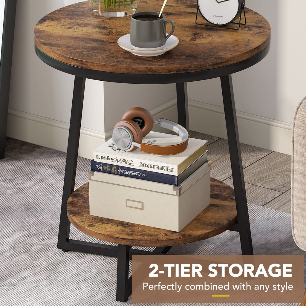 2 Tier Round End Table with Storage Shelf P3093