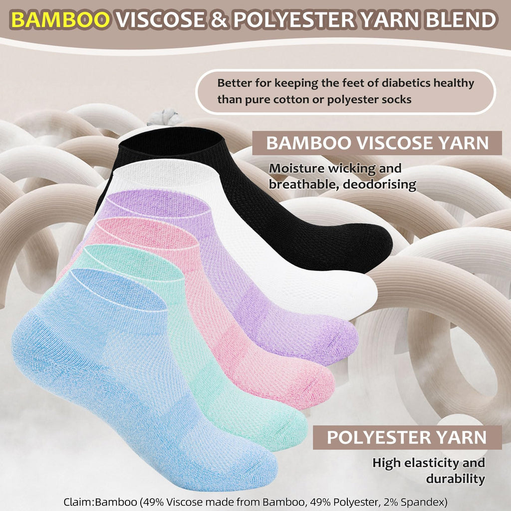 5 Pairs Non-Binding Low Cut Diabetic Socks Size 9-11 M90842