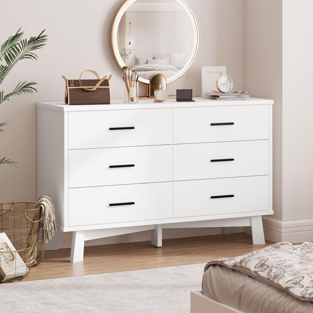 White 6 Drawer Wood Dresser L77530