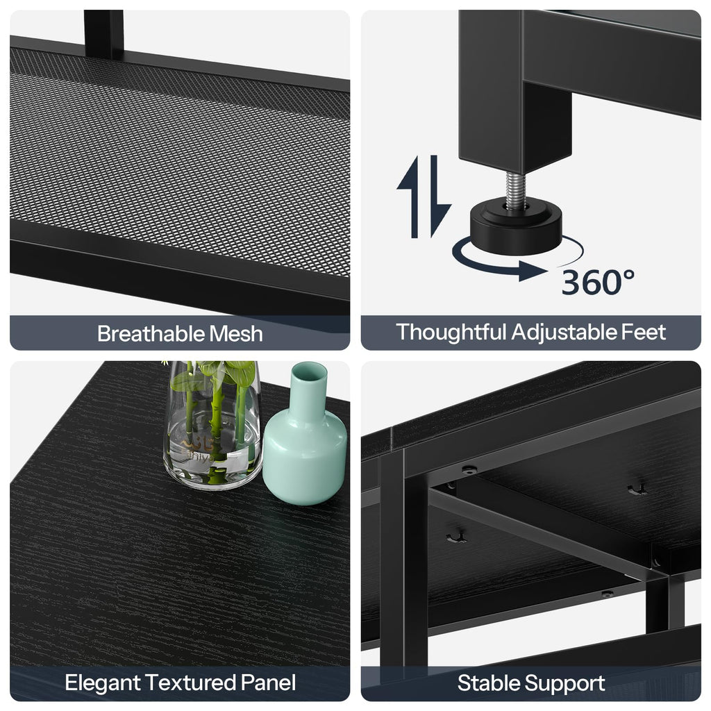 Black 4-Tier LED TV Stand with Charging Station K370