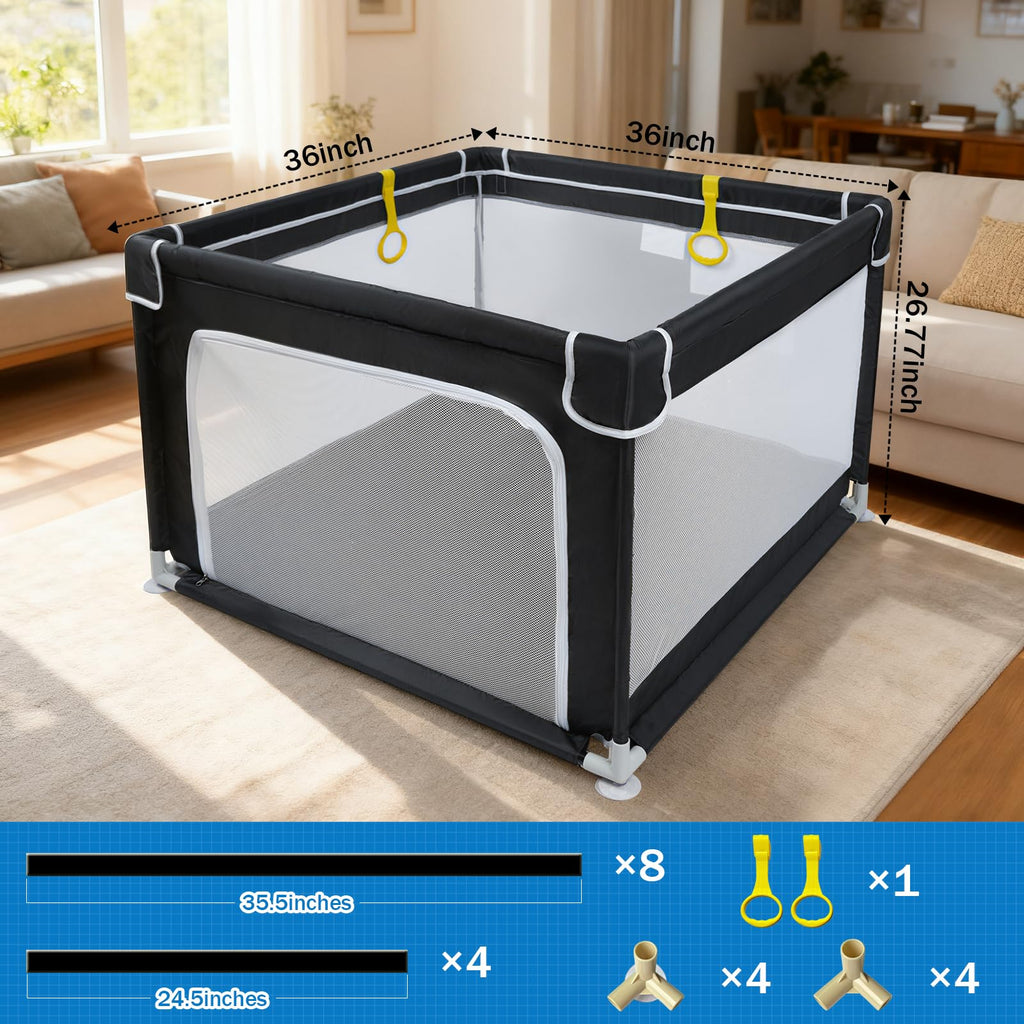 Baby Playpen with Mesh and Anti-Slip Base F3589