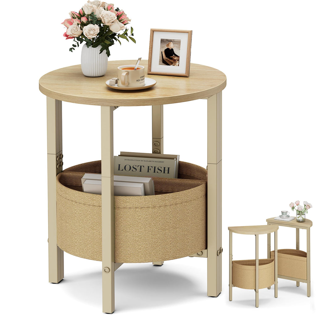 Small Round Side Table with Storage Basket, Set of 2 R64765