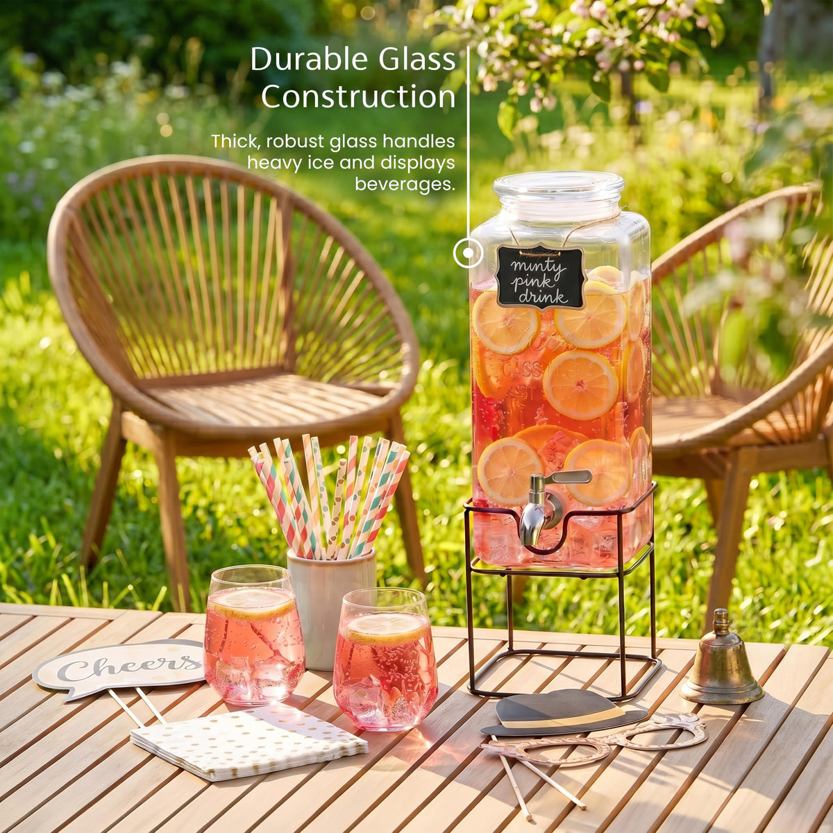 Glass Drink Dispenser with Stand 1 Gallon U336553