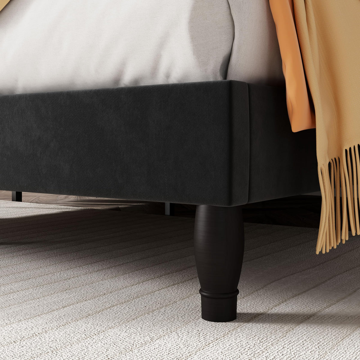 Queen Size Velvet Upholstered Bed Frame with Adjustable Headboard O780