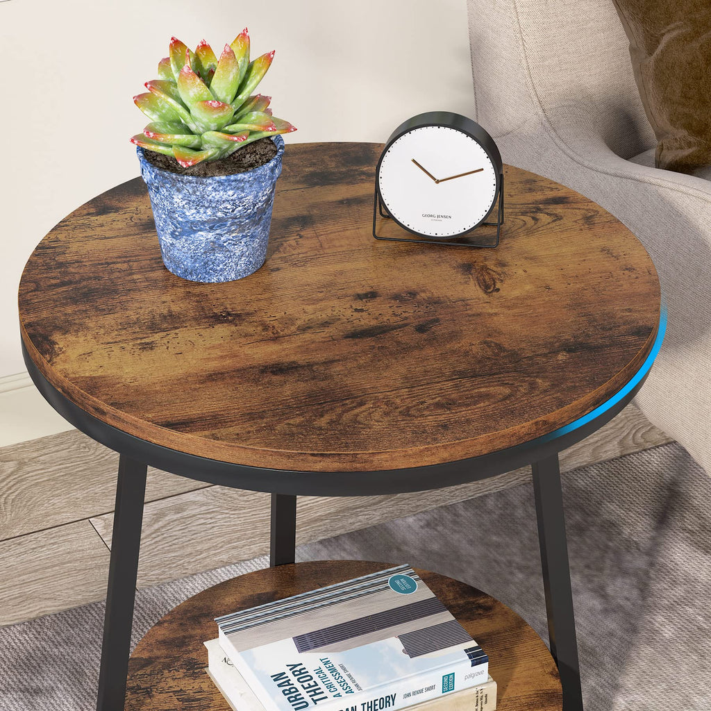 2 Tier Round End Table with Storage Shelf P3093