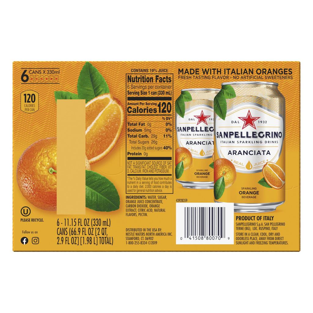 Orange Italian Sparkling Drinks, 11.15 Fl Oz Cans, 6 Pack H895